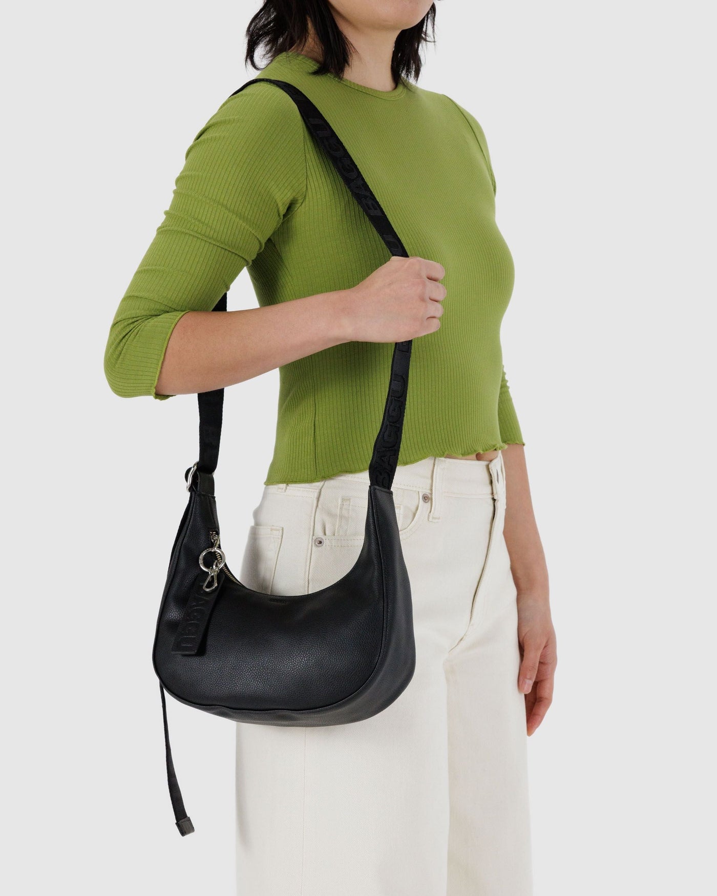 Small Recycled Leather Crescent Bag E1