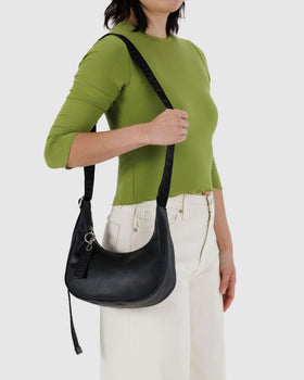 Small Recycled Leather Crescent Bag E1